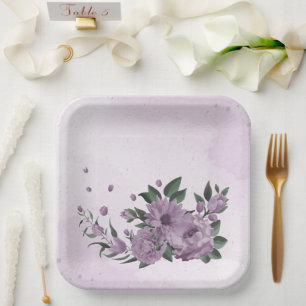 Assiettes En Carton fleurs violettes romantique botanique