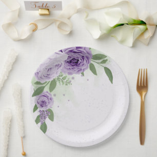 Assiettes En Carton fleurs violettes romantiques vert feuille botaniqu