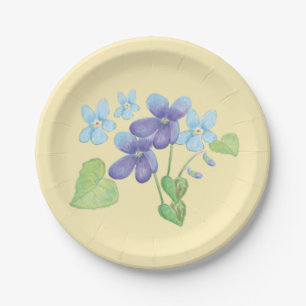 Assiettes En Carton Fleurs violettes sauvages Illustration Papier bleu