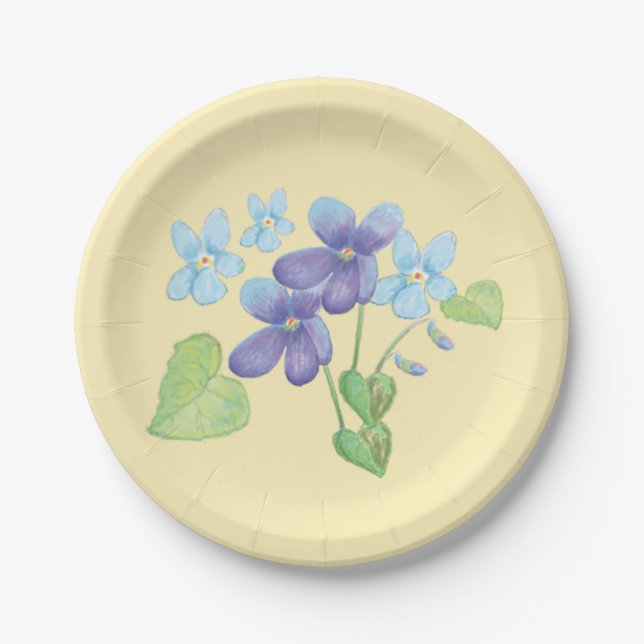 Assiettes En Carton Fleurs violettes sauvages Illustration Papier bleu (Devant)