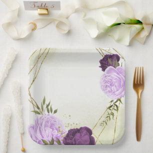 Assiettes En Carton fleurs violettes vert feuille mariage