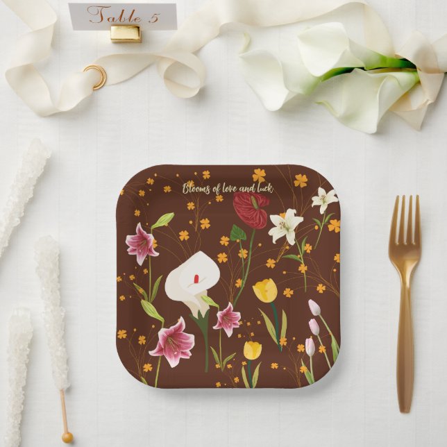 Assiettes En Carton Fleurs vives (Mariage)