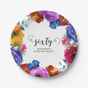 Assiettes En Carton Fleurs vives et audacieuses pour 60 ans