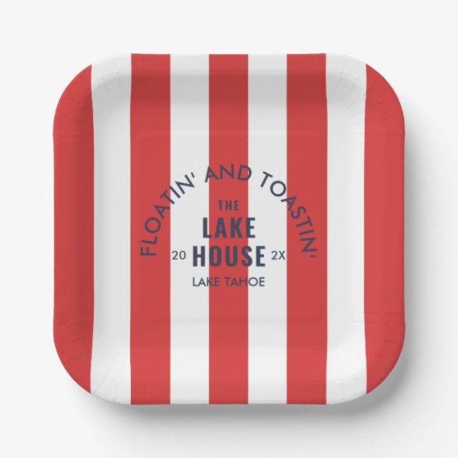 Assiettes En Carton Floatin' Et Toastin' The Lake Club Red Stripe (Recto)