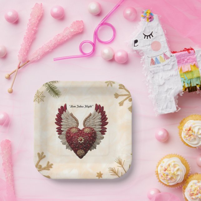 Assiettes En Carton "Floating Love Heart" (Fête)