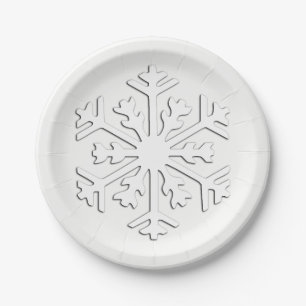 Assiettes En Carton Flocon de neige à trois dimensions blanc sur un