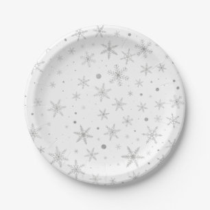 Assiettes En Carton Flocon de neige au crépuscule - Gris et blanc arg