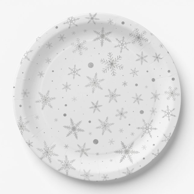 Assiettes En Carton Flocon de neige au crépuscule - Gris et blanc arge (Devant)