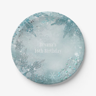 Assiettes En Carton Flocon de Neige Bleu Élégante Fête de Merveilleux