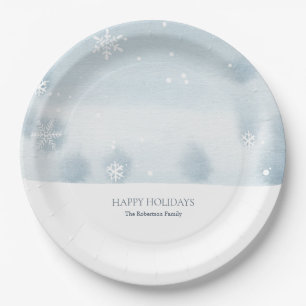 Assiettes En Carton Flocon de neige bleu poussiéreux