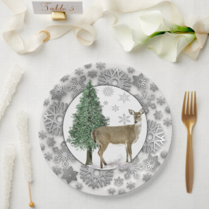 Assiettes En Carton Flocon de neige en argent avec des vacances de cer