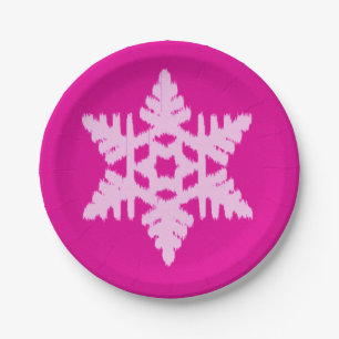 Assiettes En Carton Flocon de neige Ikat - Fuchsia et rose glace