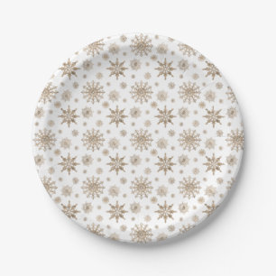 Assiettes En Carton Flocon de neige jaune Motif sur blanc
