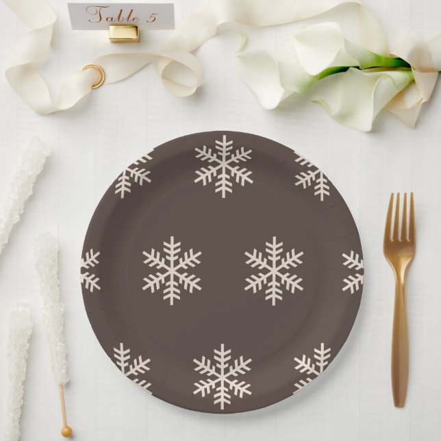 Assiettes En Carton Flocon de neige marron (Mariage)