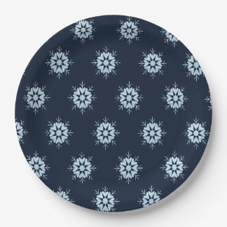 Assiettes En Carton Flocon de Neige Pailleté Cristal Bleu Glacé Hiver 