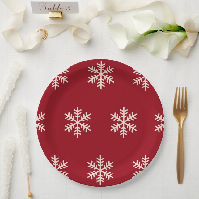 Assiettes En Carton Flocon de neige rouge (Mariage)