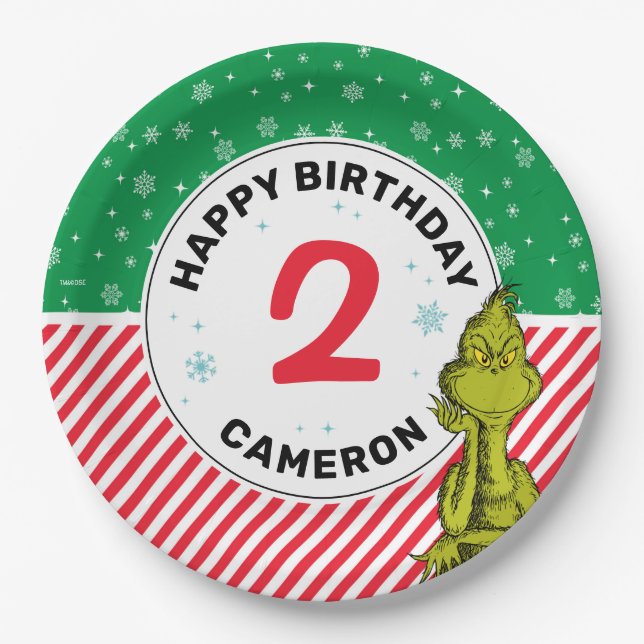 Assiettes En Carton Flocon de neige rouge et vert Grinch Anniversaire (Devant)