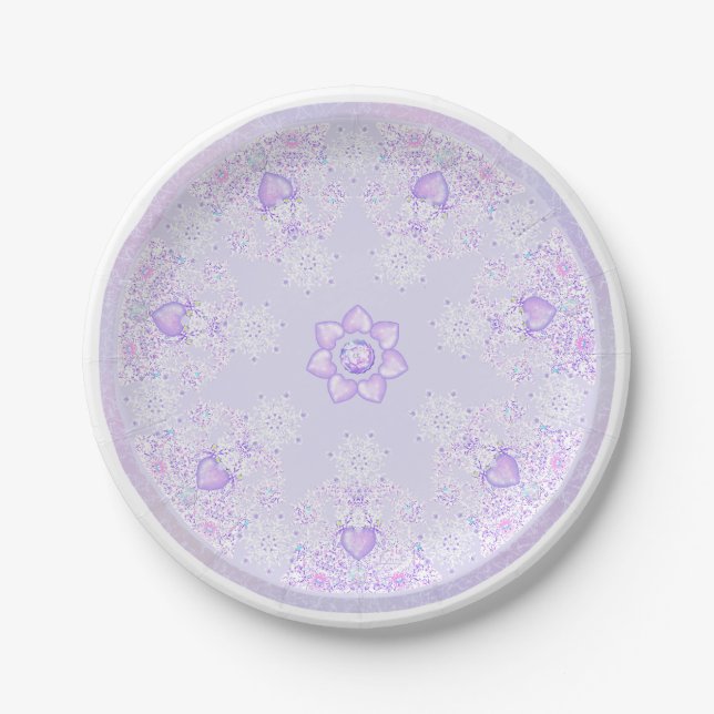 Assiettes En Carton flocon de neige violet clair et coeur étincelant (Devant)
