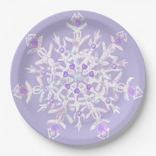 Assiettes En Carton flocon de neige violet clair et coeur étincelant