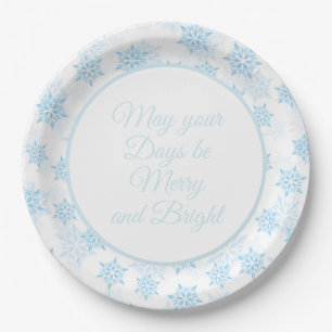 Assiettes En Carton Flocons de neige bébé bleu blanc joyeux Noël lumin