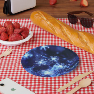 Assiettes En Carton Flocons de neige bleus scintillants d'hiver