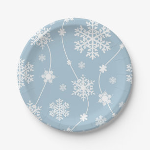 Assiettes En Carton Flocons de neige gris bleu hiver merveilleux vacan