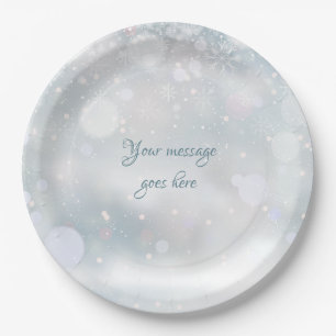 Assiettes En Carton Flocons de neige hivernaux Écriture élégante Votre