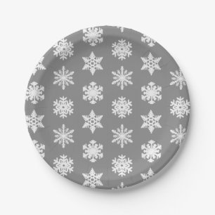 Assiettes En Carton Flocons de neige Ikat - Gris charbon et blanc