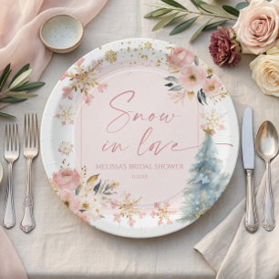 Assiettes En Carton Flocons de neige roses pour mariage hivernal Snow