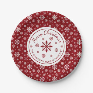 Assiettes En Carton Flocons de neige rouges et blancs pour une fête de
