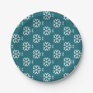Assiettes En Carton Flocons de neige turquoise sarcelle blanc de Noël