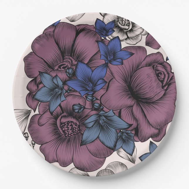 Assiettes En Carton Floral (Devant)