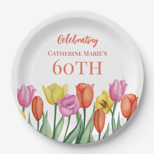 Assiettes En Carton Floral 60e anniversaire (Devant)