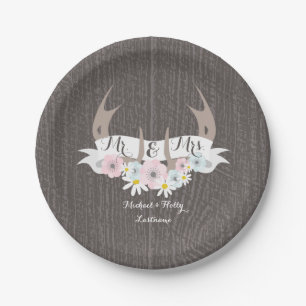 Assiettes En Carton Floral Antlers + Mariage en bois de Barnwood