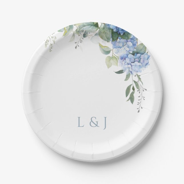 Assiettes En Carton Floral Blue and White Hydrangea Event Mariage (Devant)