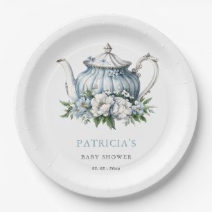 Assiettes En Carton Floral Blue Tea Party Baby shower garçon