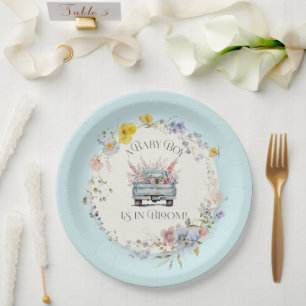 Assiettes En Carton Floral Blue Truck Baby Boy in Bloom Papier Plaques