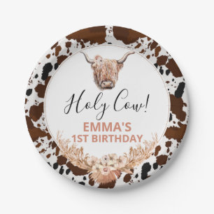 Assiettes En Carton Floral Boho Highland Cow fête d'anniversaire