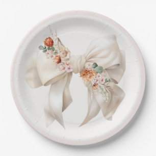 Assiettes En Carton Floral Bow Élégant Baby shower neutre