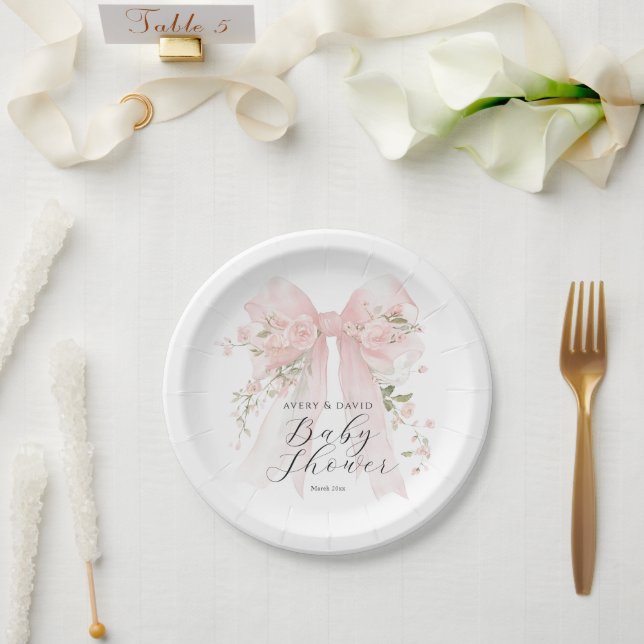 Assiettes En Carton Floral Bow Elegant Flower Girl Baby Shower (Mariage)