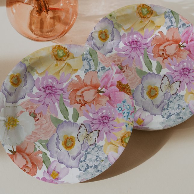 Assiettes En Carton Floral brillant (Bold Bright Floral Paper Plates by Painted Paperie
)