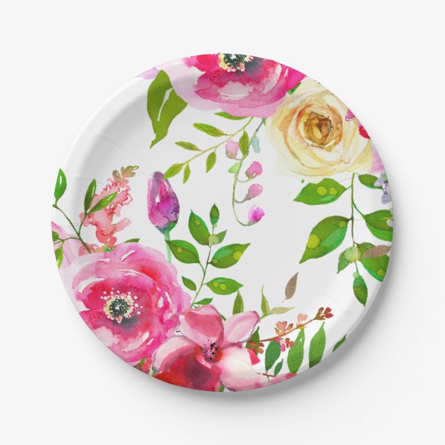 Assiettes En Carton Floral brillant Gras Rose Ressort Botanique Modern (Devant)
