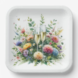 Assiettes En Carton Floral Champagne Garden Plates