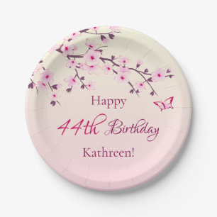 Assiettes En Carton Floral Cherry Blossoms Custom Birthday