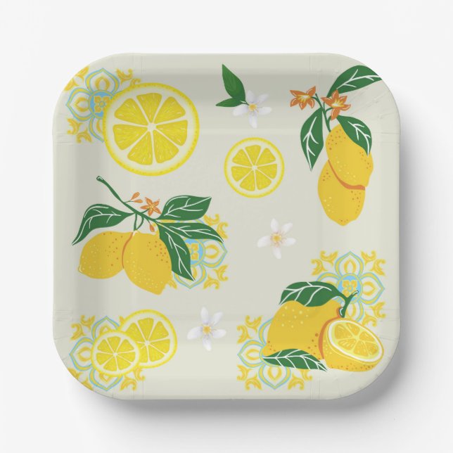 Assiettes En Carton Floral de citron (Recto)