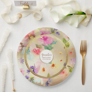 Assiettes En Carton Floral de pivoine d'or