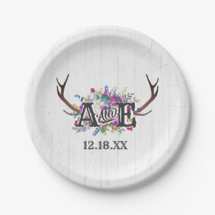 Assiettes En Carton Floral Deer Antler Bouquet Mariage rustique Monogr