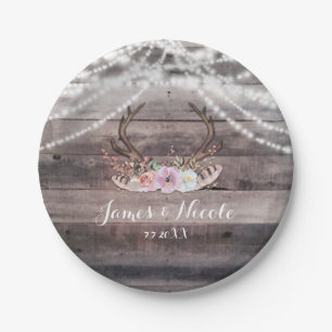 Assiettes En Carton Floral Deer Antlers & String Lights Rustic Party