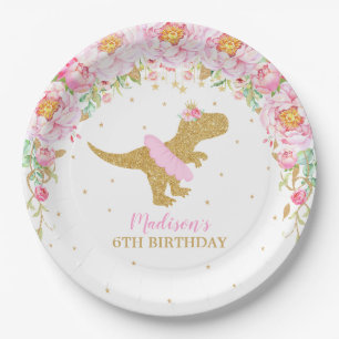 Assiettes En Carton Floral Dinosaur fête d'anniversaire Pink Tutu T-Re