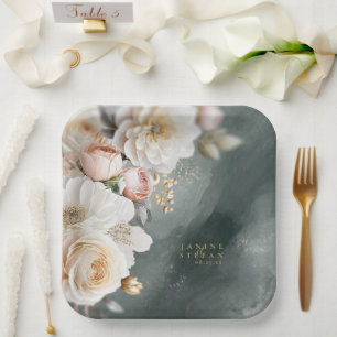 Assiettes En Carton Floral Drama Mariage Green ID1022